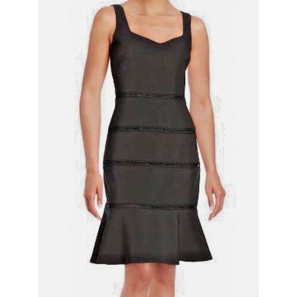 Belle Badgley Mischka Rena Black Lace Flounce Hem Dress BL2274 Womens 4 NWT